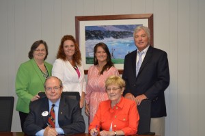 Back Row: Ms. Carol Dugger, High School Initiatives Director; Dr. Katie Thomas, CTAE Director; Ms. Natalie Smith, Career Transition Specialist; Dr. William Hunter, Superintendent Front Row: Mr. Pete McDonald, President; Mrs. Karen Nissen, Chairperson of Polk County College and Career Academy Steering Committee 