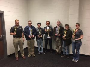 Pictured Left to Right: Coach Jonathan Horsely, Lucas Hardy, Asher Pate, Ethan Hembree, Brant Entrekin, Lane Jacobs, and Coach Stephanie Kuzy Jenkins.